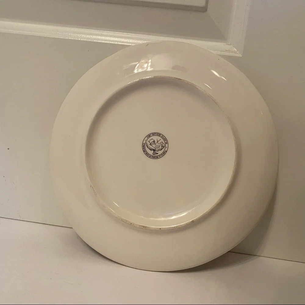 CERAMICA CUORE PLATE PLATTER ITALIAN POTTERY WHITE ORANGE PUMPKIN LEAVES HOME
